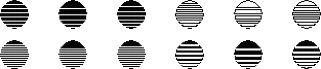 Poster - A series of pixelated oval shapes with varying line thicknesses in black and white.