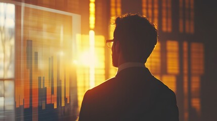 Poster - Businessman Reviews Data Graph During Golden Hour