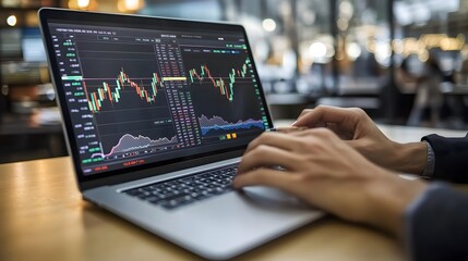 Poster - Person analyzing stock market data on laptop