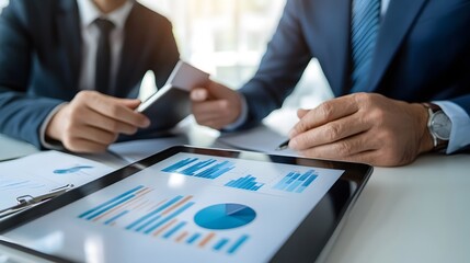 Poster - Businessmen reviewing financial data on a tablet