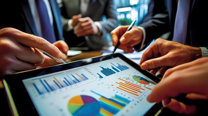 Poster - Businessmen reviewing financial data on tablet