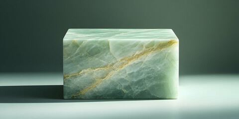 Wall Mural - Green Marble Cube, A Textured Stone Block on a Subtle Background