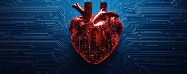 Poster - A digital heart made of circuit patterns, symbolizing the intersection of technology and human emotion.