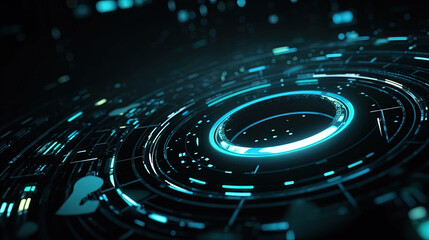 Poster - Technology abstract background with hud styled round interface elements in neon tech light.