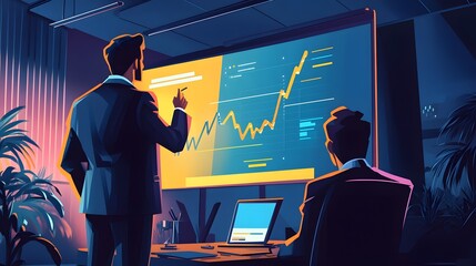 Poster - Businessmen Analyze Financial Data On Large Screen