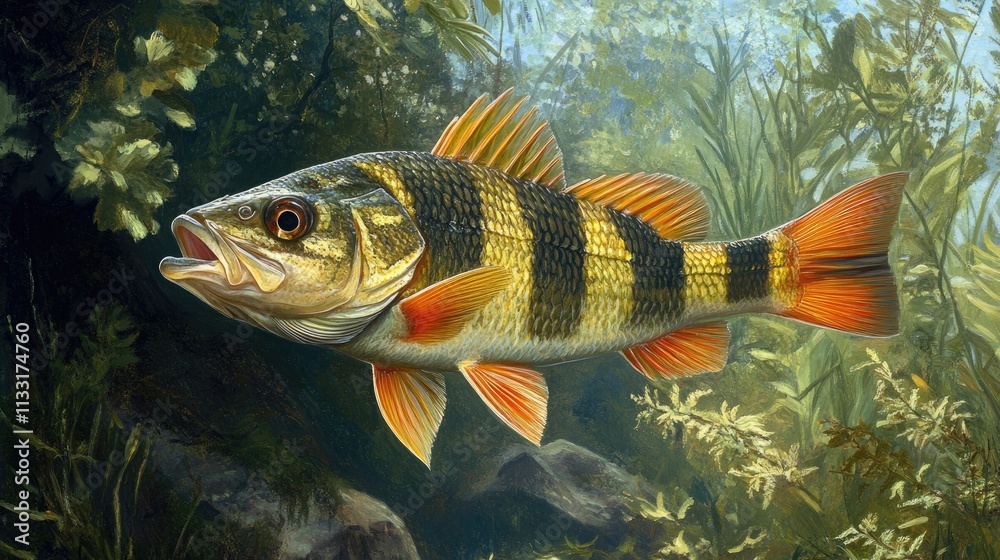 European Perch: The Common Freshwater Fish of Rivers, Known for Its ...