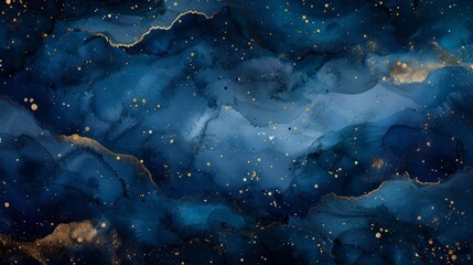 Poster - Abstract wallpaper capturing the essence of a starry night sky, with deep indigo and black watercolor washes.