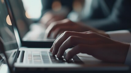 Poster - Hands Typing on Laptop Keyboard in Office Setting