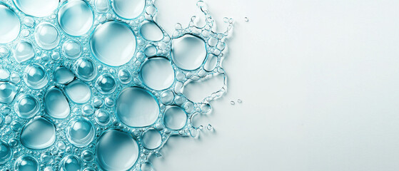Poster - Close up of blue bubbles on light background, creating refreshing feel