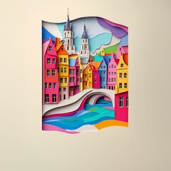 Poster - Meierijstad, Netherlands, paper cut illustration - A paper cut of a city with a bridge