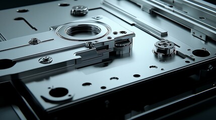 Poster - Close-up of intricate metallic mechanism with gears and lenses.