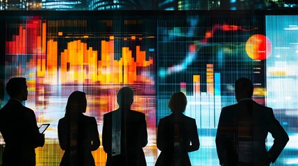 Poster - Businesspeople Review Colorful Data Display Screen