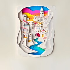 Poster - Remscheid, Germany, paper cut illustration - A paper cut of a city with a river