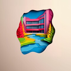 Poster - Richmond Hill, Canada, paper cut illustration - A paper cut of a building and a river