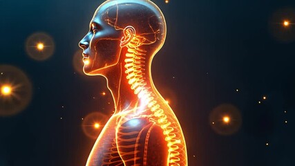 Poster - Human anatomy visualization showcasing the nervous system in a glowing 4k representation