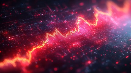 Fototapete - Abstract Digital Visualization of Data Trends and Waveforms in Fiery Red and Orange Color Tones, Symbolizing Modern Technology and Data Analytics Concepts