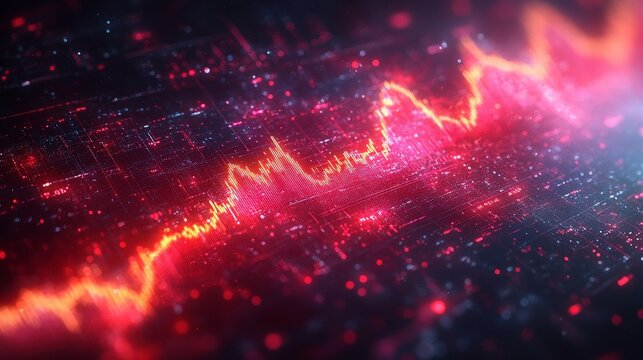 Abstract Digital Visualization of Data Trends and Waveforms in Fiery Red and Orange Color Tones, Symbolizing Modern Technology and Data Analytics Concepts
