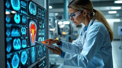 Poster - Medical professional analyzing 4K brain scan data in modern healthcare facility