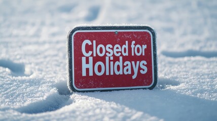 Wall Mural - closed for holidays concept. Closed sign in snow indicating holiday closure, conveying a seasonal message.