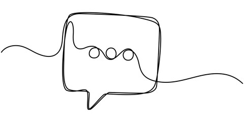 Poster - Speech bubble shape continuous one line drawing of isolated outline vector icon, Speech Bubble Single Line Icon, Continuous Line Drawing of Conversation Icon. Hand Drawn Symbol Vector Illustration. 
