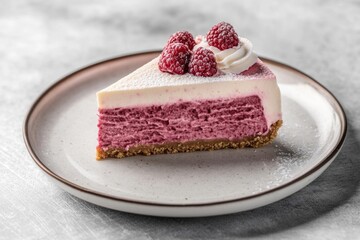 Canvas Print - Raspberry Cheesecake Slice on a Plate