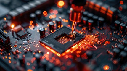 Poster - A close-up of a circuit board being worked on, showcasing intricate electronic components.
