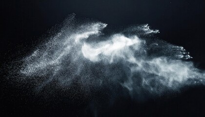 Poster - Ethereal Burst of Snow Particles in Dark Atmosphere. Capturing the Elegance of Suspended Ice Crystals in Motion, Symbolizing Nature’s Dynamic Beauty, Perfect for Abstract Art and Winter Themed Designs