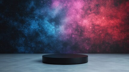 Poster - A vibrant cosmic backdrop with a circular display podium for creative presentations.