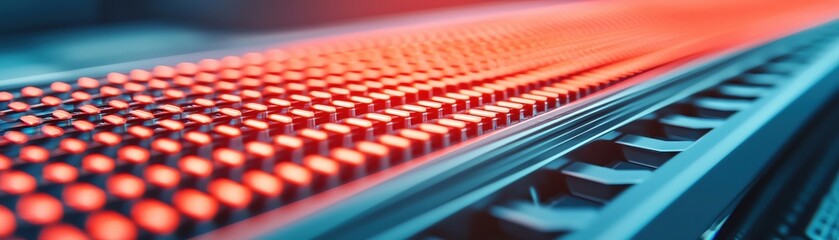 Poster - Close-up view of vibrant lights illuminating a modern technological surface.