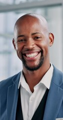 Aufkleber - Tablet, excited and face of businessman in office with communication email for finance report. Smile, portrait and African male financial advisor with digital tech for online investment proposal.