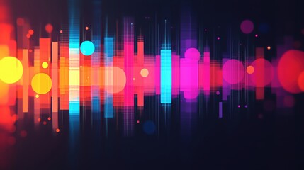 Poster - Vibrant abstract sound wave pattern with colorful dots and lines, ideal for digital projects.