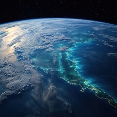 Wall Mural - Stunning earth view from space aerial perspective nature photography cosmic environment nighttime glow