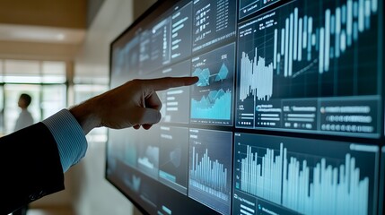 Poster - Businessman Analyzing Financial Data On Large Screen