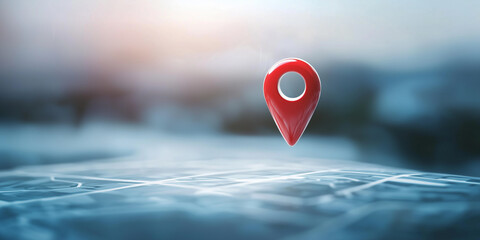 Poster - Red location pin hovering over digital map, symbolizing navigation and GPS technology