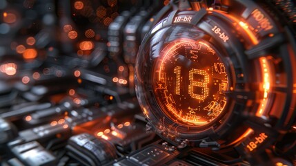 Poster - A futuristic close-up of a glowing digital display surrounded by intricate machinery.