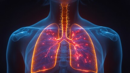 Poster - High-resolution digital x-ray visualization of a human chest highlighting respiratory structures