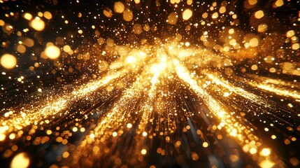 Poster - A mesmerizing display of shimmering gold particles radiating light, creating an enchanting and dynamic visual effect.