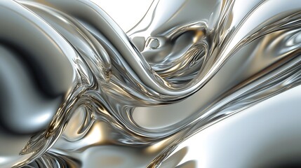 Poster - Abstract Metallic Waves: A Fluid, Shiny Surface Creating Dynamic Patterns and Reflections in Bright Silver Tones and Glossy Textures for Modern Digital Backgrounds