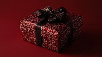 Wall Mural - 25. A decorative gift box with intricate patterns and a sparkling ribbon on a red background