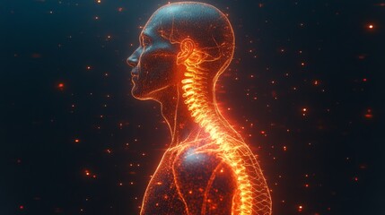 Poster - Detailed digital view of human anatomy, focusing on spinal structure and neural pathways