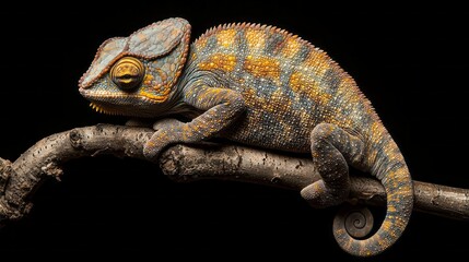 Aufkleber - Resting gracefully on a slender branch, a chameleon reveals its breathtaking array of colors, showcasing nature's artistry in an enchanting moment of stillness and beauty