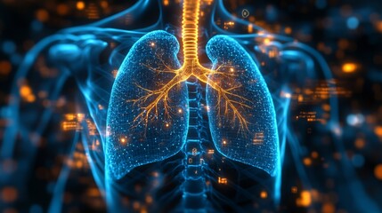 Poster - Detailed X-ray view of human ribcage showcasing lung structure and anatomy in vibrant colors