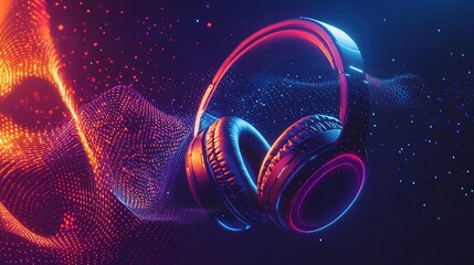 Poster - A pair of modern headphones surrounded by vibrant digital waves.
