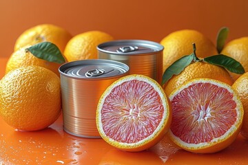 Poster - A group of oranges sit next to a can of soda, a refreshing combination