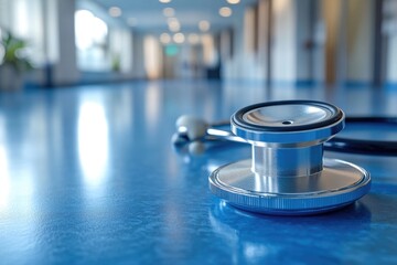 Aufkleber - A stethoscope sitting on top of a blue table, ready for use in a medical setting
