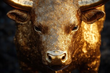 Poster - A detailed view of a bull's facial features, emphasizing its prominent horns