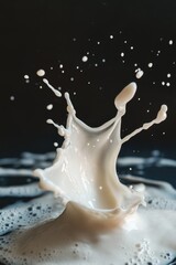 Poster - A splash of milk spilled onto the surface of a table, with a white liquid pooling around the edge