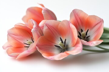 Poster - Fresh pink flowers arranged on a clean white table