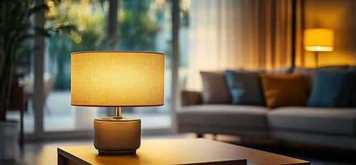Poster - Cozy living room scene with a lamp and sofa, creating a warm atmosphere.
