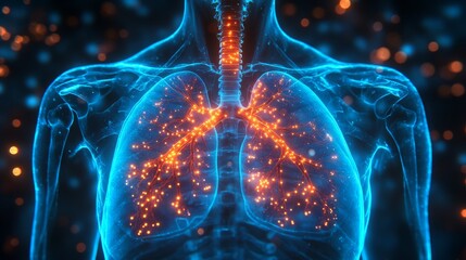 Poster - Detailed X-ray of human ribcage highlighting respiratory system anatomy in a vivid format